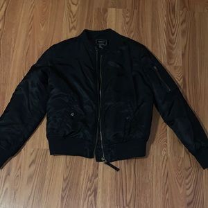 Black Bomber Jacket w/ Gold Zipper Detail